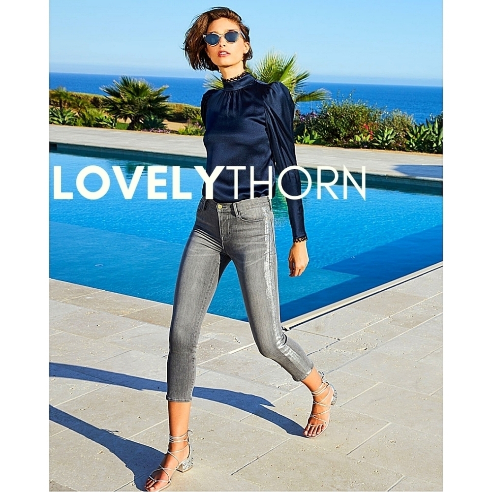 FRAME // le high straight leg foil tuxedo stripe crop grey jeans - Picture 8 of 16